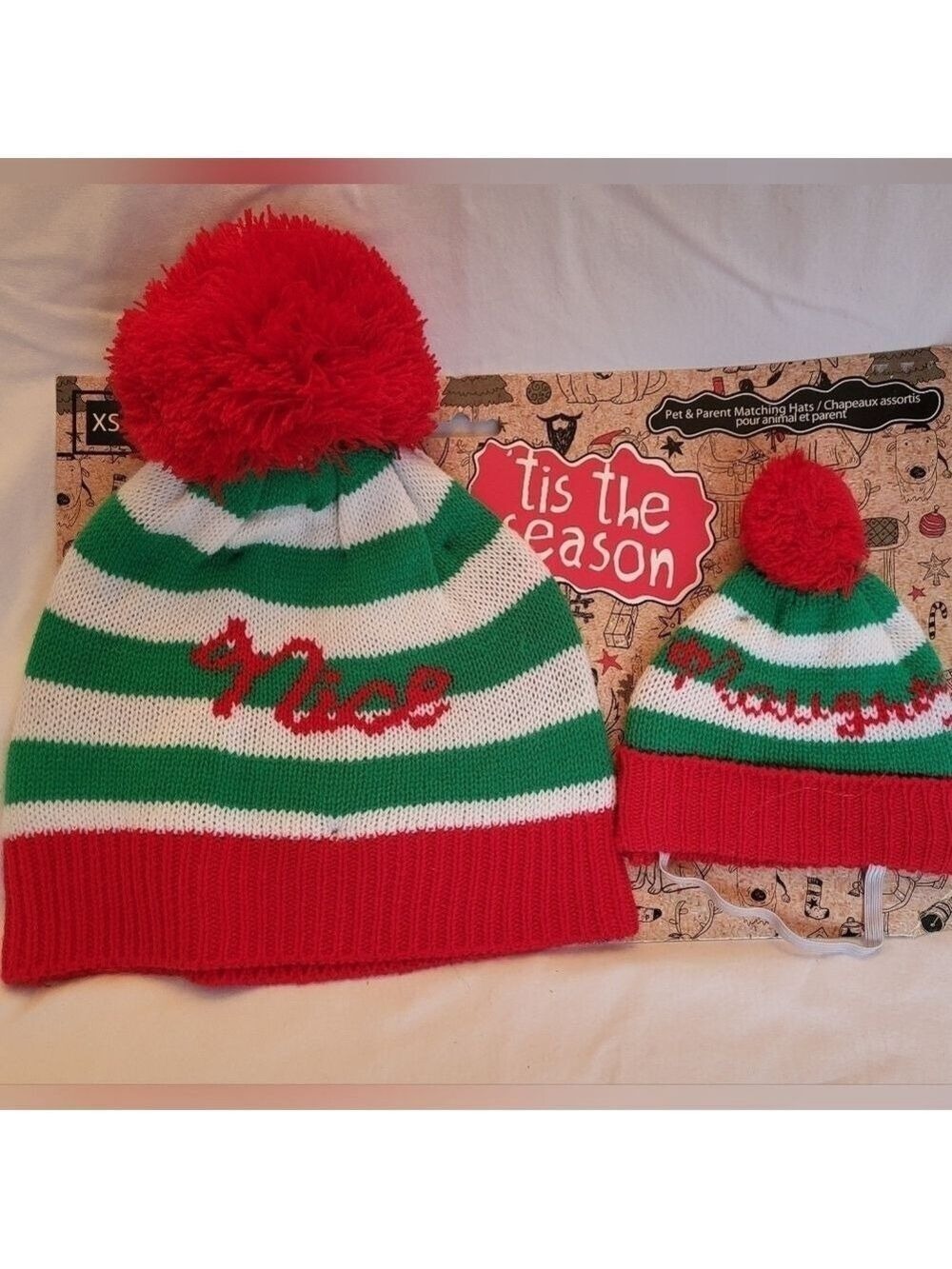 Festive Red and Green Striped Beanie Set For Dog and Human, Christmas